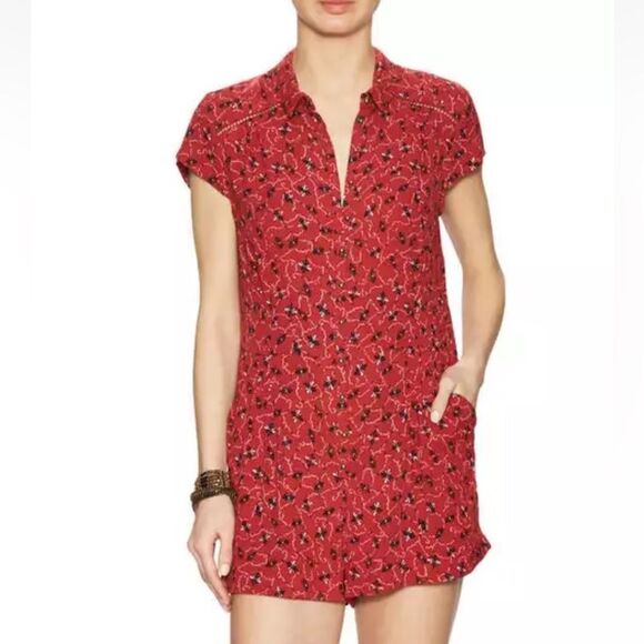 FREE PEOPLE Debby Dot Romper in Red Med - Picture 1 of 11